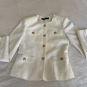 Zara Ivory Textured Tweed Blazer with Gold Buttons. Size small